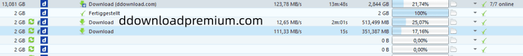 ddownload Premium Download-Geschwindigkeit